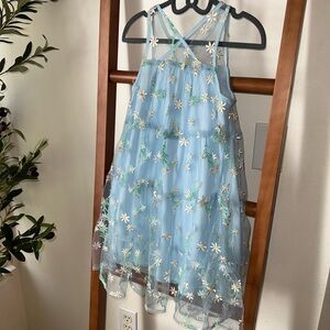 Girls (Kids) Spring Floral Embroidered Blue Dress